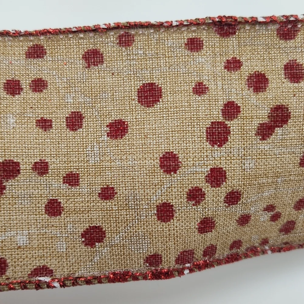 RENAISSANCE 2000 Wired Burlap Ribbon 2.5” Red Glitter Berry Two (2) Yards